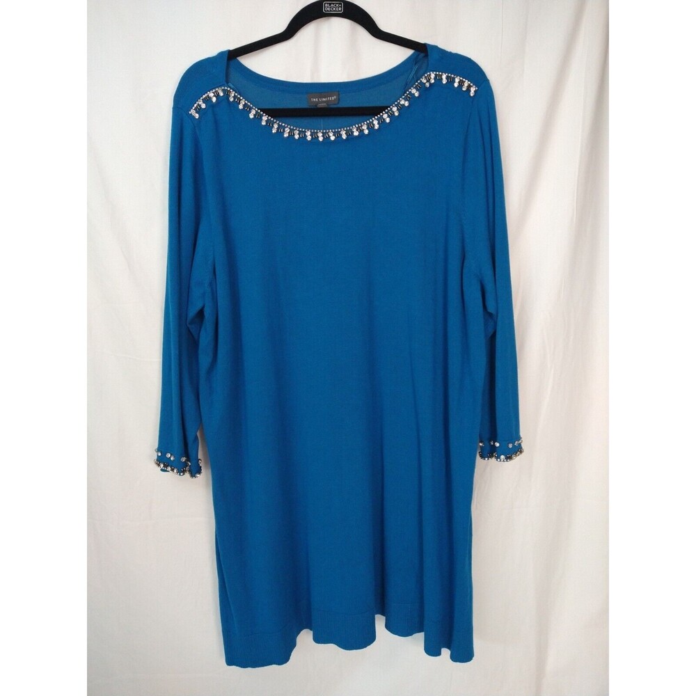 The Limited 3X Beaded Blue top NWT Flaw Snags *See Pics Dressy Cocktail Party